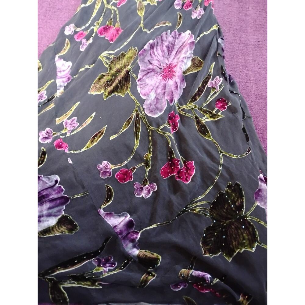 Vintage Women's Size 6 Cache Floral Beaded Dress Full Length Black Silk? Velvet - Picture 4 of 10